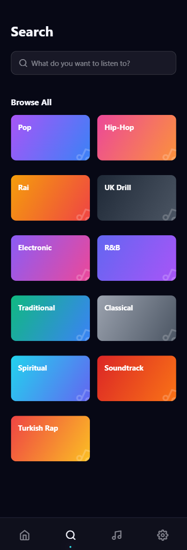 Music player app search screen